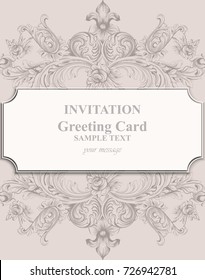 Invitation card Vector. Royal victorian pattern ornament. Baroque backgrounds. Primrose pink colors