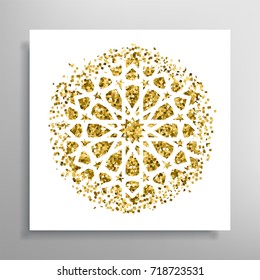 Invitation card vector template. Golden islamic pattern with explosion effect.