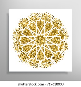 Invitation card vector template. Golden islamic pattern with explosion effect.