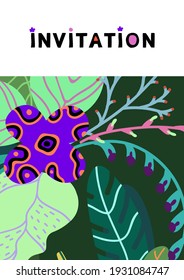 Einladungskarte. Vektoruniverselle Vorlage mit Blumendesign für Postkarten, Einladungen, Cover, Poster, Banner, Broschüren. Leerzeichen für Text kopieren.