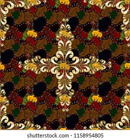 Invitation card. Vector vintage pattern. Mandala colored on a black, brown and yellow colors.