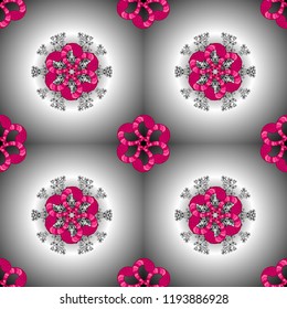 Invitation card. Vector vintage pattern. Mandala colored on a gray, neutral and magenta colors.
