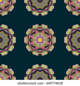 Invitation card. Vector vintage pattern. Mandala colored on a colorful background.