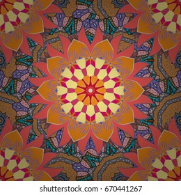Invitation card. Vector vintage pattern. Mandala colored on a colorful background.