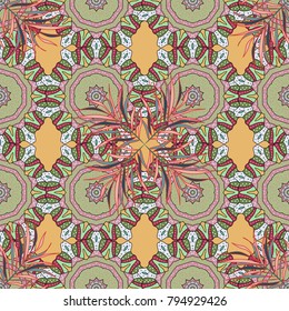 Invitation card. Vector vintage pattern. Mandala colored on a neutral, green and beige colors.