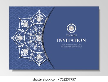 invitation card vintage design with diamond mandala pattern on blue background vector