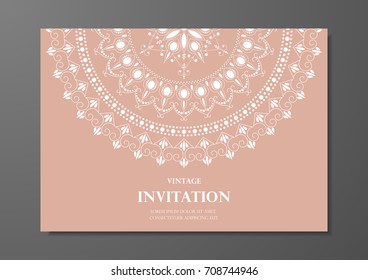invitation card vintage design with mandala lace pattern on pink background vector