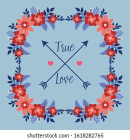 Invitation card wallpapers design for true love, with beautiful leaf and flower frame. Vector