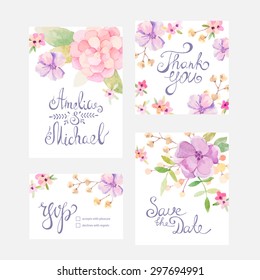 Invitation card with watercolor flowers for your wedding day