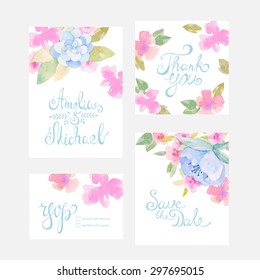 Invitation card with watercolor flowers for your wedding day