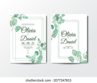 Invitation card with watercolor leaf background