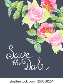 Invitation card with watercolor roses