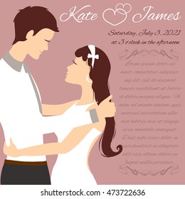 Invitation card with wedding couple, vector image