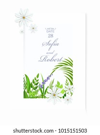 Invitation card. Wedding decor plants frame vector background.