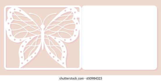 Invitation card, wedding decoration, design element. Elegant butterfly laser cut. Vector illustration.
