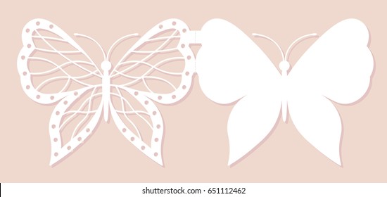 Invitation card, wedding decoration, design element. Elegant butterfly laser cut. Vector illustration.
