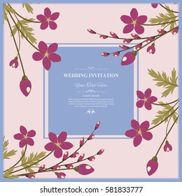 Invitation card or wedding card with floral pattern on background , flyer illustration concept. vintage art, frame,motifs, elements. Vector decorative retro greeting card or invitation design.