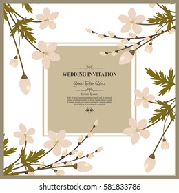 Invitation card or wedding card with floral pattern on background , flyer illustration concept. vintage art, frame,motifs, elements. Vector decorative retro greeting card or invitation design.