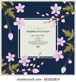 Invitation card or wedding card with floral pattern on background , flyer illustration concept. vintage art, frame,motifs, elements. Vector decorative retro greeting card or invitation design.