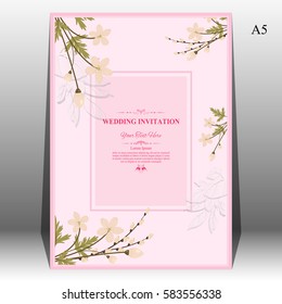 Invitation card or wedding card with floral pattern on background , flyer illustration concept.  Vintage art, frame,motifs, elements. Vector decorative retro greeting card or invitation design.