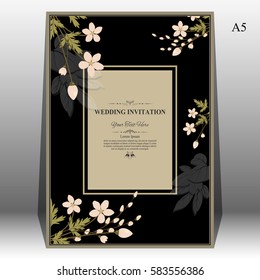 Invitation card or wedding card with floral pattern on background , flyer illustration concept.  Vintage art, frame,motifs, elements. Vector decorative retro greeting card or invitation design.