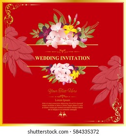 Invitation card or wedding card with floral pattern on background ,Contemporary vintage art, frame,motifs, elements. Vector decorative retro greeting card or invitation design. vector illustration.