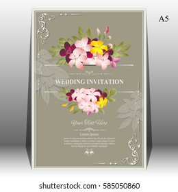 Invitation card or wedding card with floral pattern on background ,Contemporary vintage art, frame,motifs, elements. Vector decorative retro greeting card or invitation design. vector illustration.