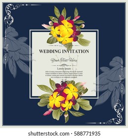 Invitation card or wedding card with floral pattern on background ,Contemporary vintage art, frame,motifs, elements. Vector decorative retro greeting card or invitation design. vector illustration.