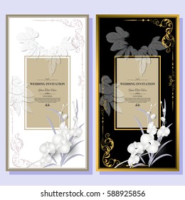 Invitation card or wedding card with floral pattern on background ,Contemporary vintage art, frame,motifs, elements. Vector decorative retro greeting card or invitation design. vector illustration.