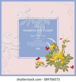 Invitation card or wedding card with floral pattern on background ,Contemporary vintage art, frame,motifs, elements. Vector decorative retro greeting card or invitation design. vector illustration.