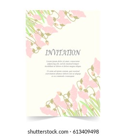 Invitation card, wedding card with flowers in spring time on ivory background