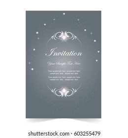Invitation card, wedding card with glowing gray background