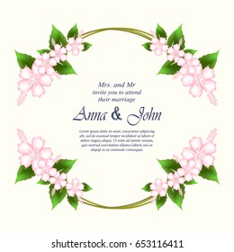 Invitation card, wedding card with Hibiscus flowers in spring time on ivory background