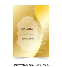 Invitation card, wedding card with ornamental gold background