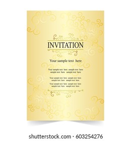 Invitation card, wedding card with ornamental gold background
