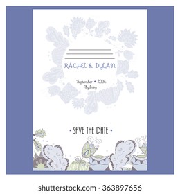 Invitation card for wedding, party or date in vintage retro style with floral ornament Doodle. Vector graphics
