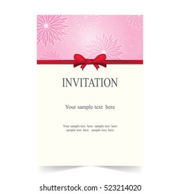 Invitation card, wedding card with ribbon bow floral background