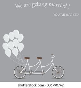 invitation card for the wedding. tandem bike for two. Balloons as decoration
