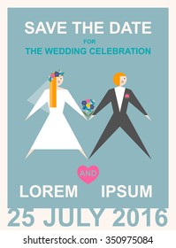 Invitation card to the wedding. Vector flat illustration.