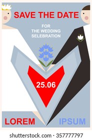 Invitation card to the wedding. Vector flat illustration.