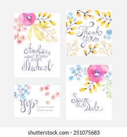 Invitation card for wedding with watercolor flowers