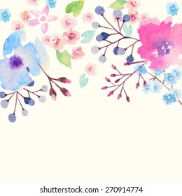 Invitation card for wedding with watercolor flowers