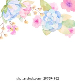 Invitation card for wedding with watercolor flowers