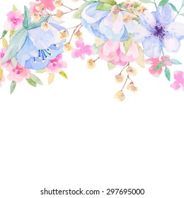 Invitation card for wedding with watercolor flowers