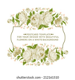 Invitation card with white flowers. Vector illustration.