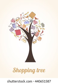 Invitation card for women bag shop. Card can be used for holiday cards, shopping invitation, postcard or fashion website banner. Bag shop design. Fashion concept.