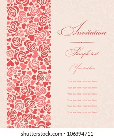 Invitation cards beige with roses and hearts