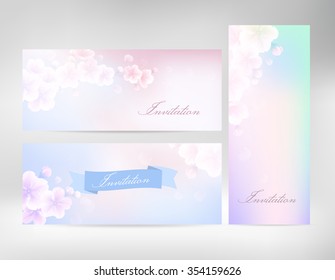 invitation cards with a blossom sakura for your design vector template
