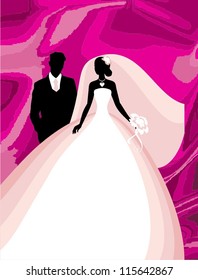 Invitation cards with the bride in a veil