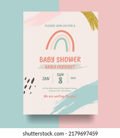 Invitation cards with cool topography design element and trendy colors set. Baby shower party concept for flyers and postcards design.